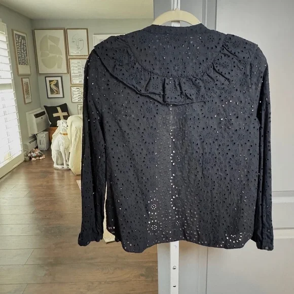 MADEWELL Black Eyelet With Ruffle Blouse SZ M - Picture 2 of 2